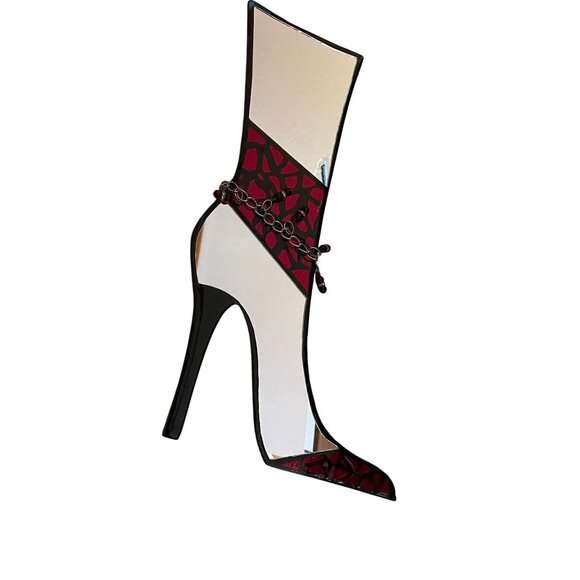 High Heel BootShaped Decorative Wall Mirror With Red Mosaic 18" x 5" Chain Detai - Picture 2 of 12